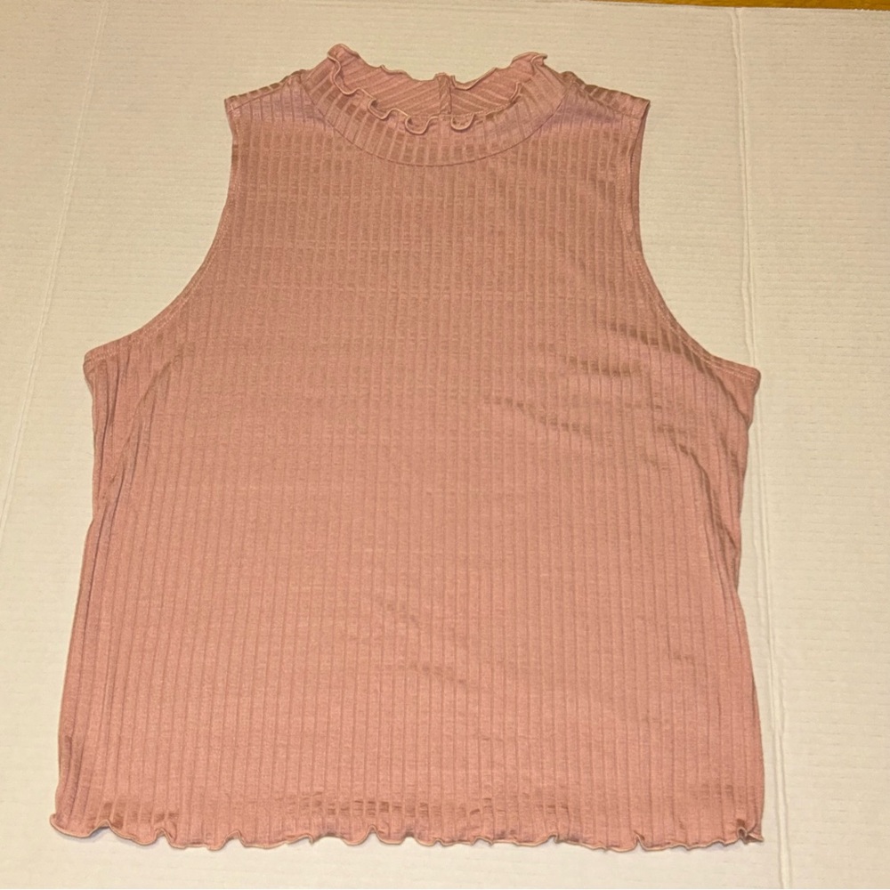 Candie’s Vintage Y2K Women’s XL Sleeveless Ribbed Lettuce-Hem Dusty Pink Top